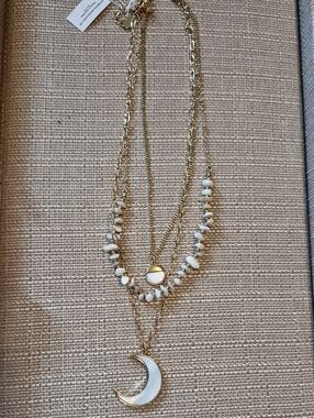 Park Lane Gold Layered Necklace with White Accents and Crescent